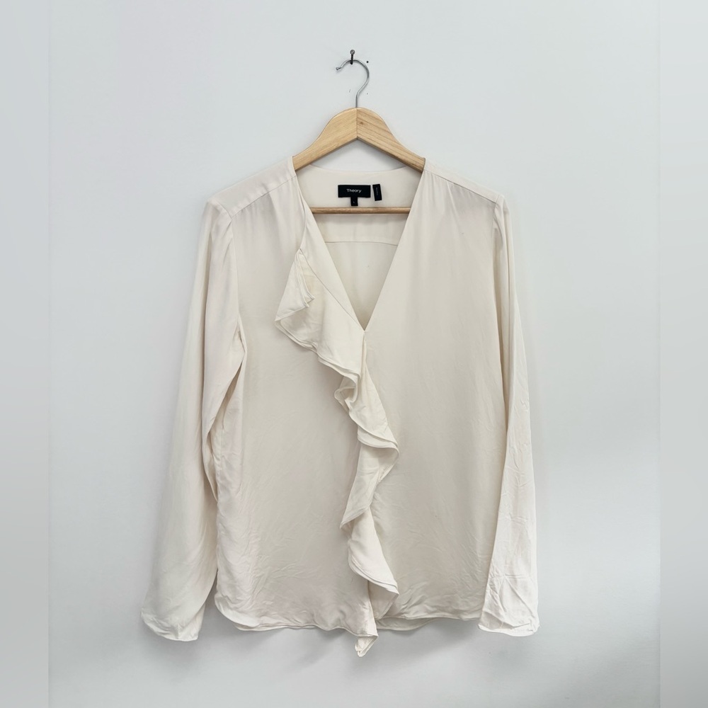 THEORY | jastrid ruffle silk blouse | size large - Picture 3 of 6